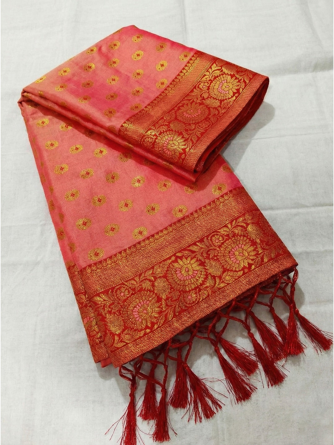 Peachmode Peach Silk Blend Woven Saree - Image 4