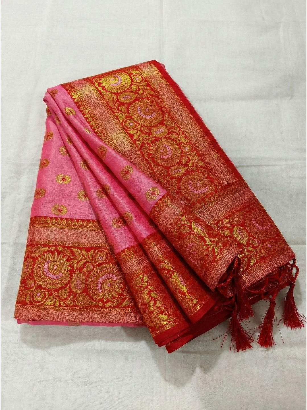 Peachmode Pink Silk Blend Woven Saree - Image 4