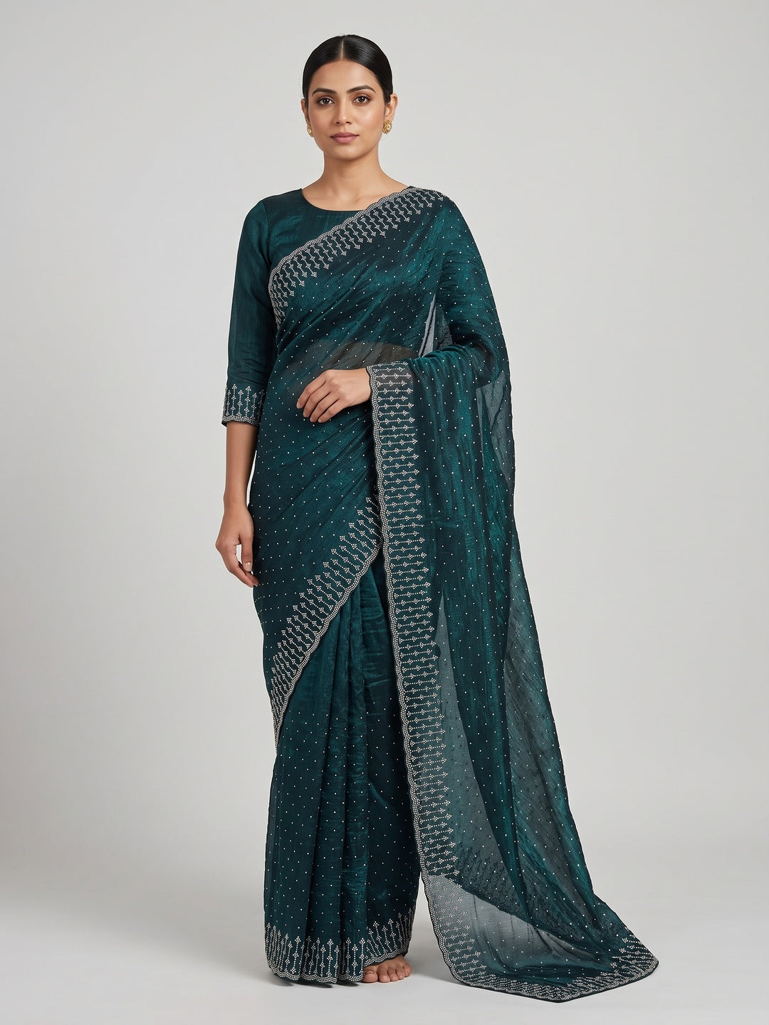 Morpich Green Organza Embellished Saree Adorned with Sparkling Stone Work - Image 1