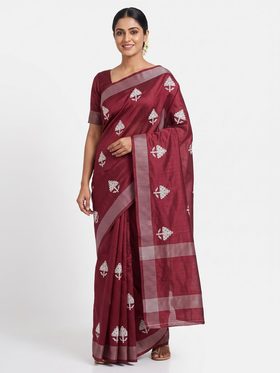 Maroon Embroidered Art Silk Saree Adorned with Classic Zari Weaving Details - Image 1