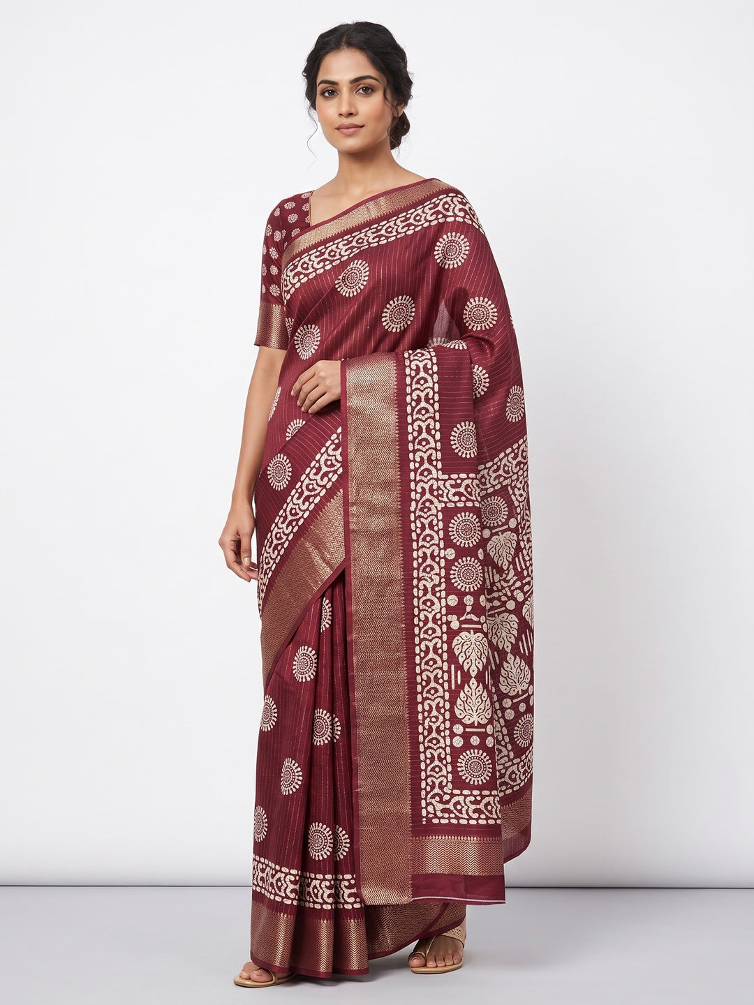Classic Maroon Dola Silk Saree Adorned with Floral Motifs & Rich Zari Work - Image 1