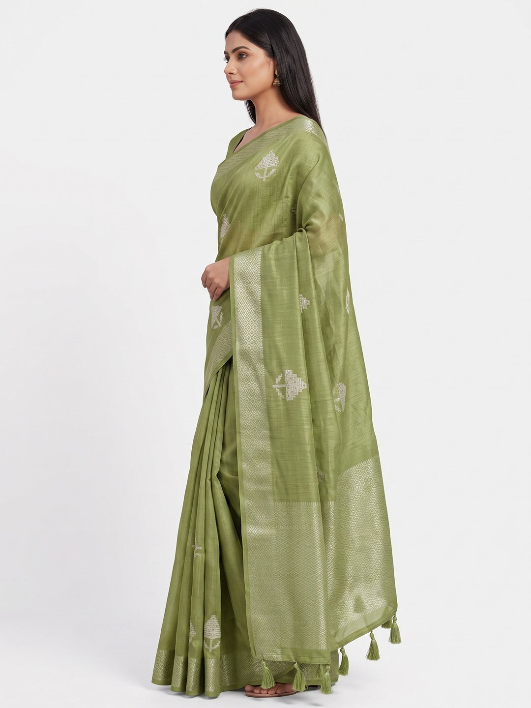 Green Embroidered Art Silk Saree Adorned With Classic Zari Weaving Details - Image 3