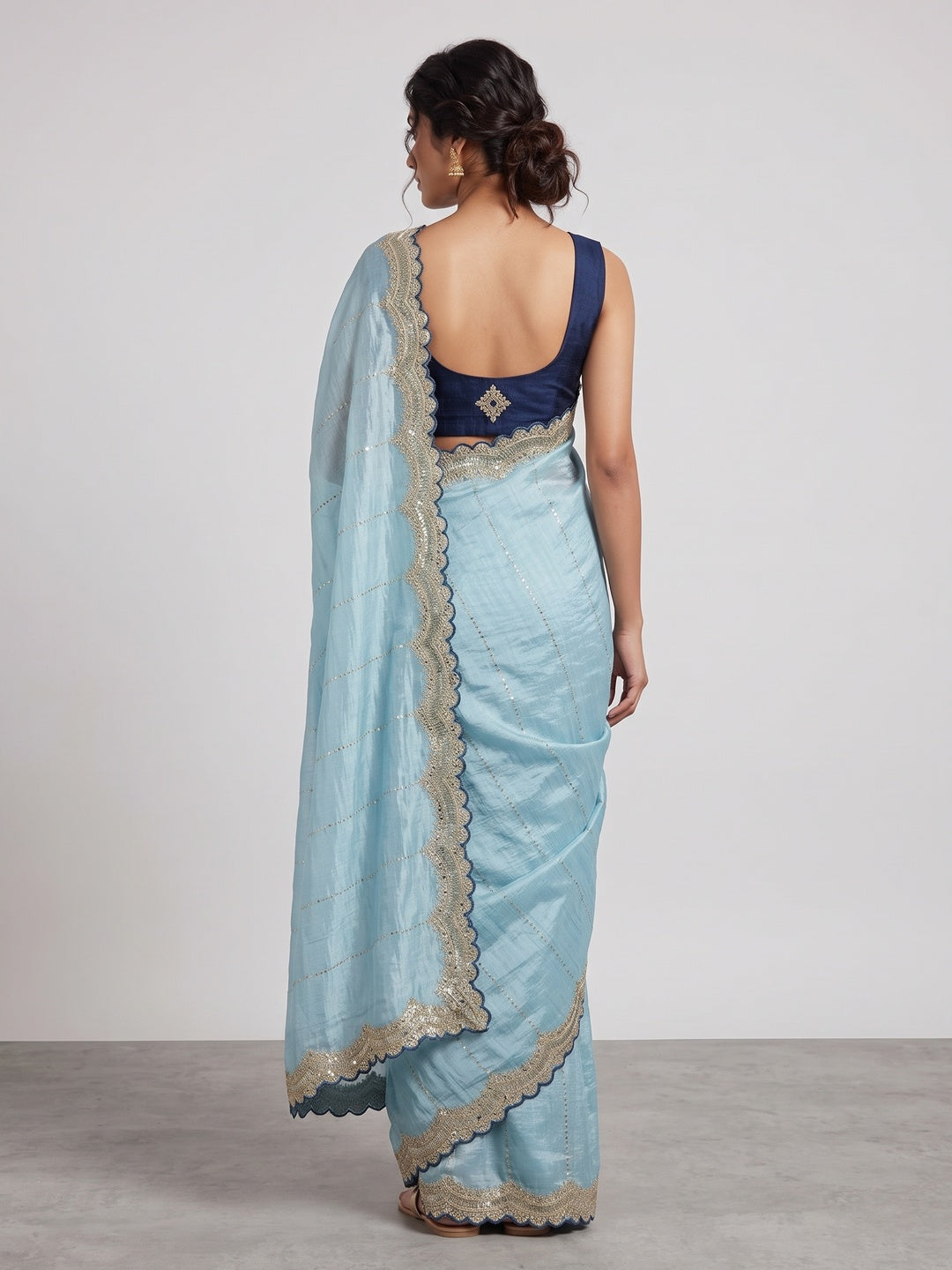 Blue Sequins Embroidered Tussar silk Saree - Image 2