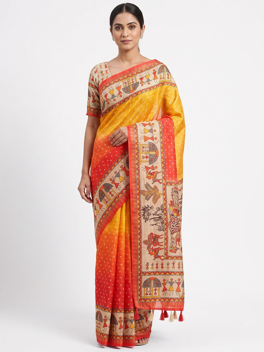 Multicolor Bandhani Printed Maheshwari Cotton Silk Saree for Festive Charm - Image 1