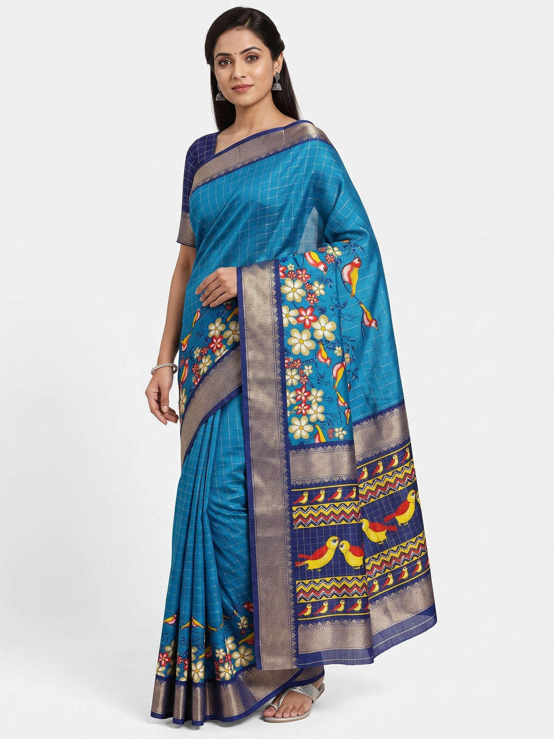 Rama Blue Madhubani Work Woven Dola Silk Saree - Image 1