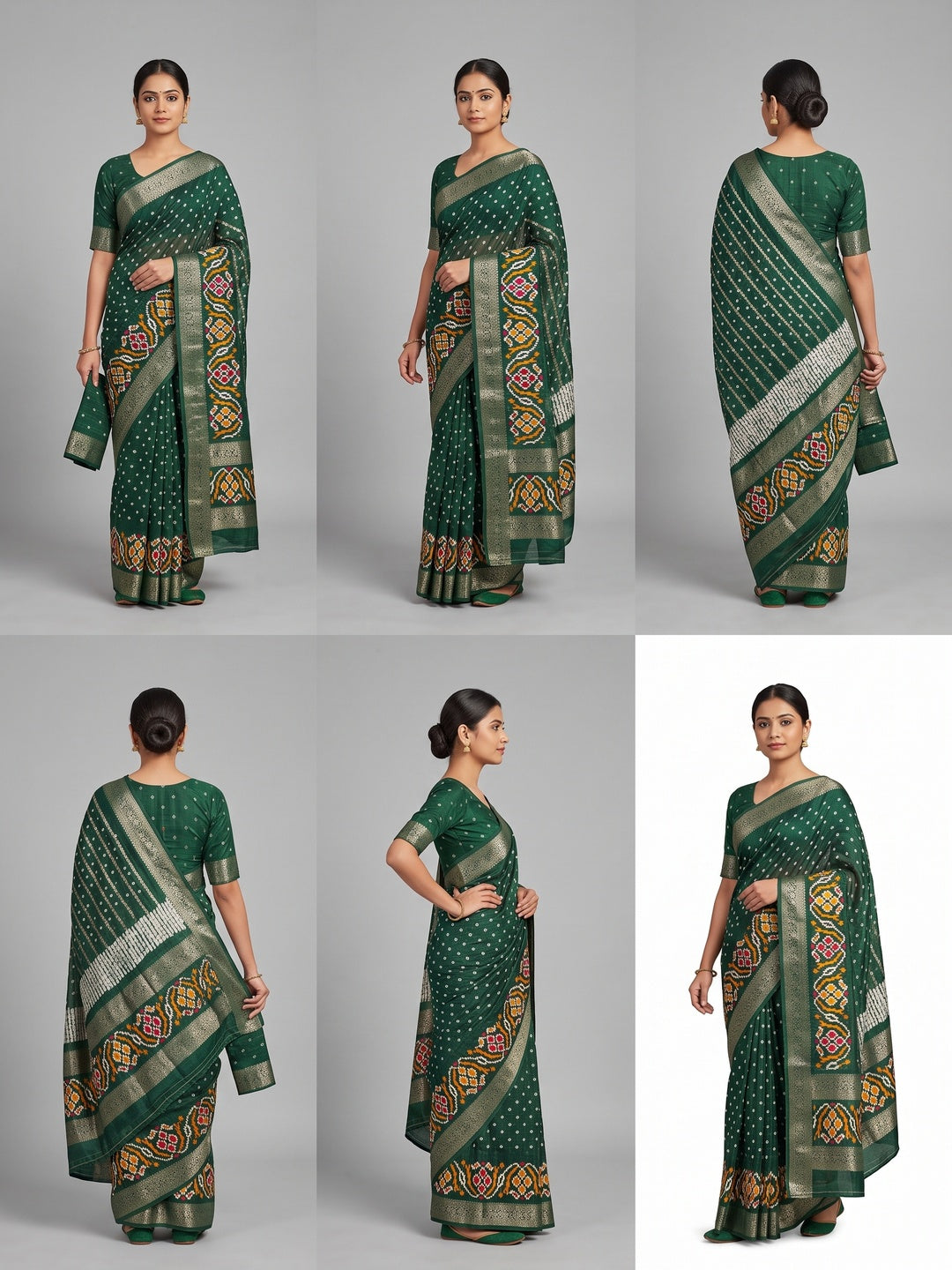 Green Bandhani Printed Dola Silk Saree Enhanced With Fine Weaving Accents - Image 1