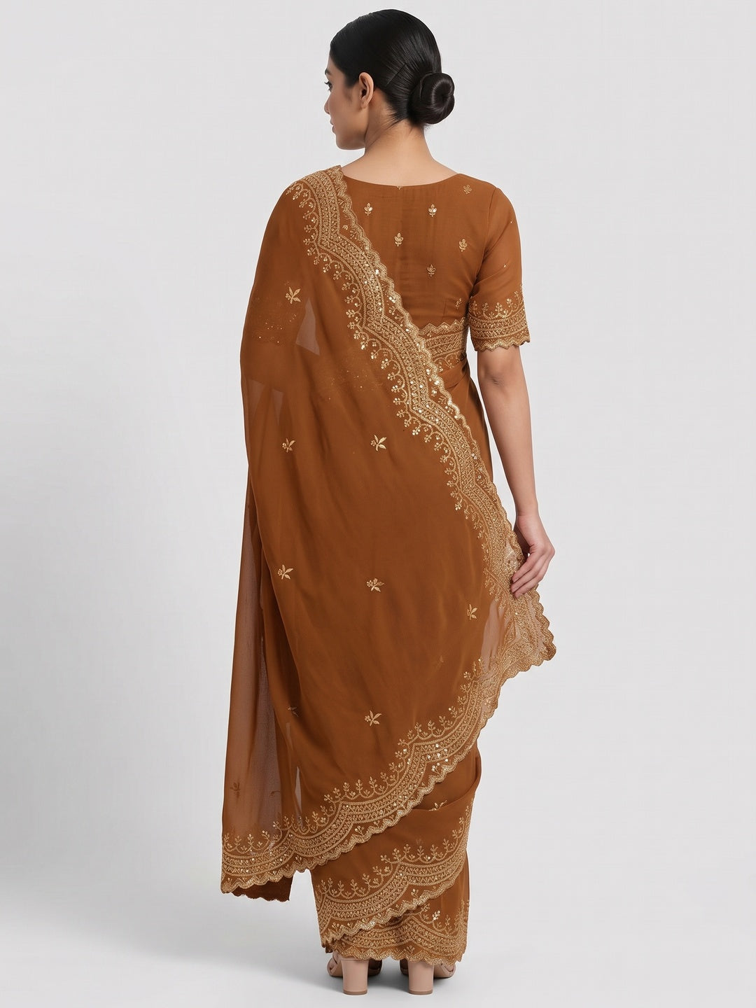 Brown Embroidered Star Georgette Saree Designed for Stylish Party Wear - Image 2