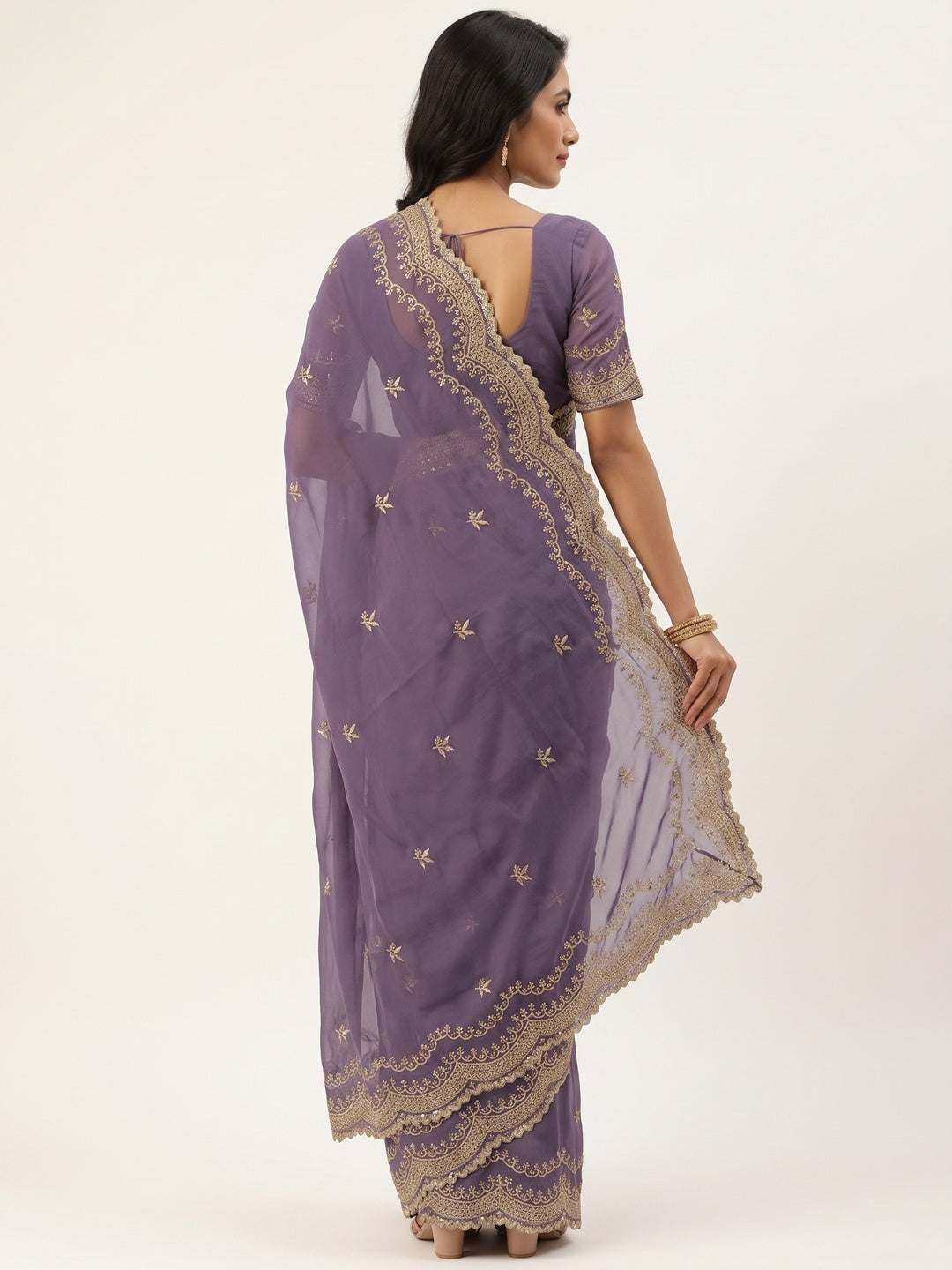 Lavender Embroidered Star Georgette Saree Designed for Stylish Party Wear - Image 2