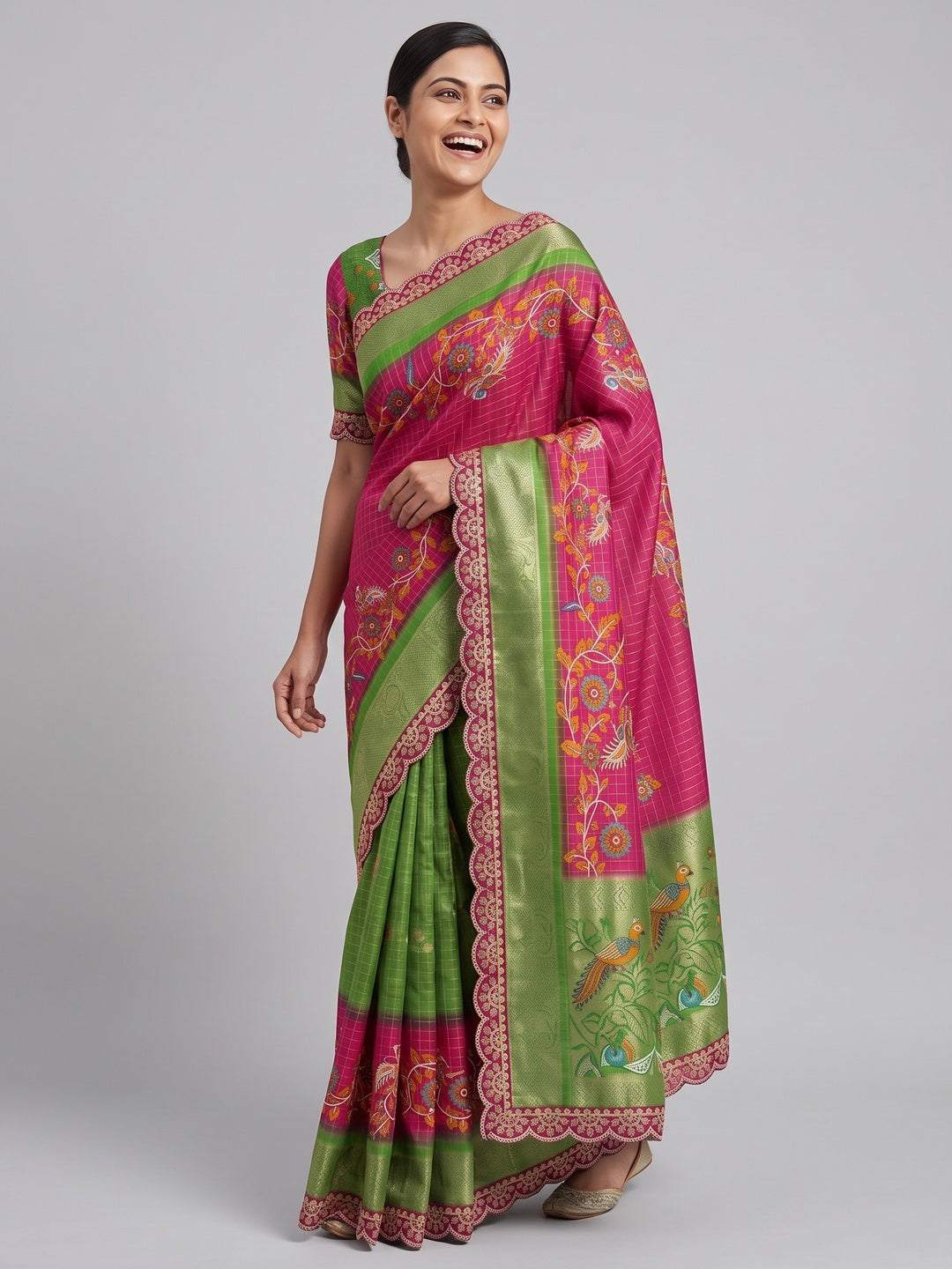 Pink Dola Silk Saree Featuring Soft Printed Detailing and a Rich Sequins Border Highlight - Image 4