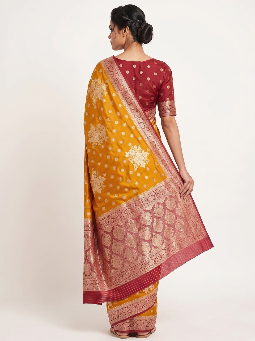 Mustard Dola Silk Woven Saree with Allover Zari Butti Design - Image 2