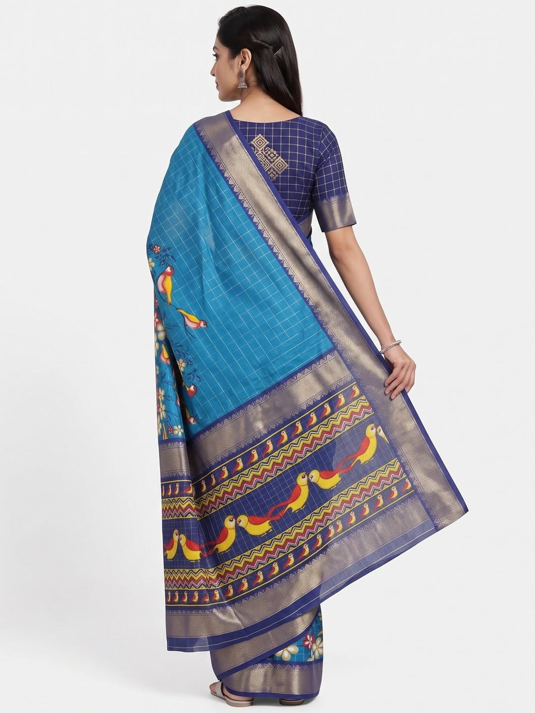 Rama Blue Madhubani Work Woven Dola Silk Saree - Image 2