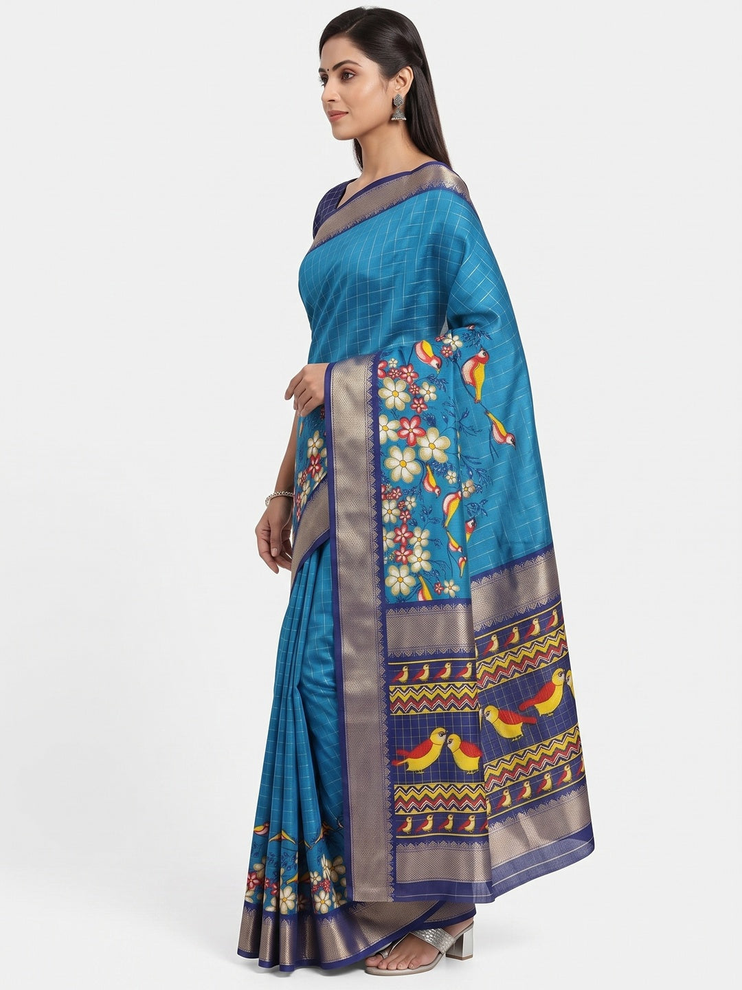 Rama Blue Madhubani Work Woven Dola Silk Saree - Image 3