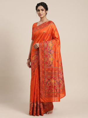 Orange Pashmina Silk Weaving Saree Designed in Classic Rajwadi Style for Festive Wear - Image 1