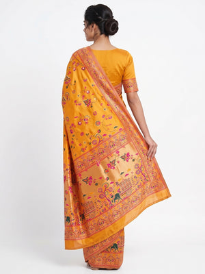 Royal Mustard Pashmina Silk Saree with Rajwadi Zari Weaving - Image 2