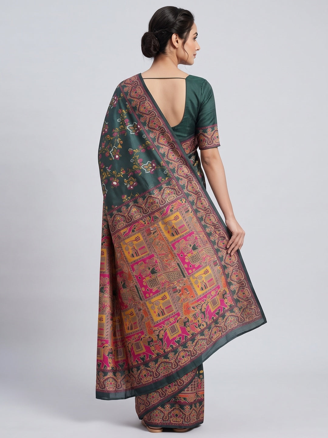 Royal Morpich Green Pashmina Silk Saree with Rajwadi Zari Weaving - Image 2