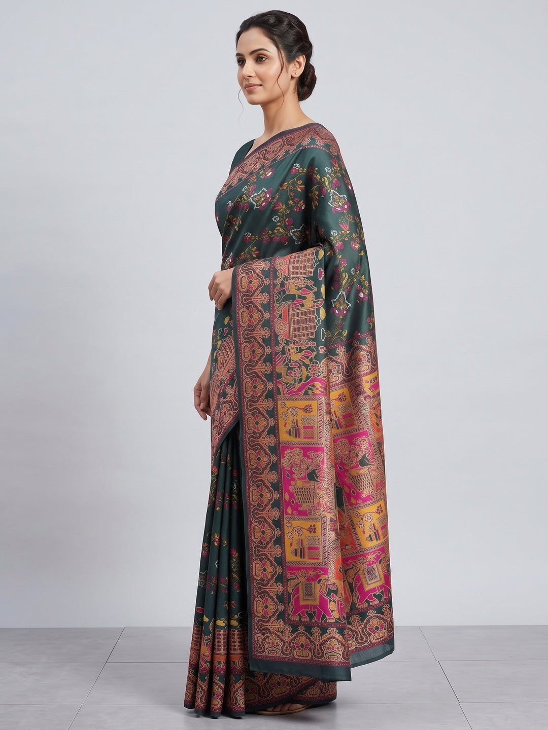 Royal Morpich Green Pashmina Silk Saree with Rajwadi Zari Weaving - Image 3