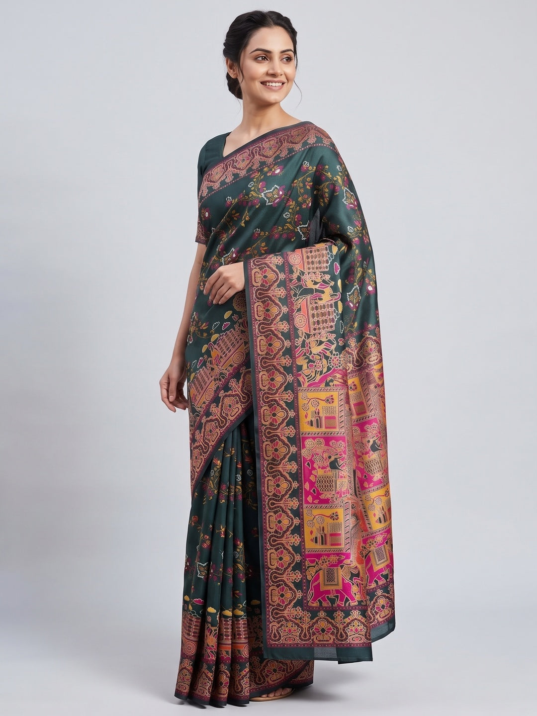 Royal Morpich Green Pashmina Silk Saree with Rajwadi Zari Weaving - Image 4