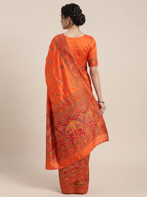 Orange Pashmina Silk Weaving Saree Designed in Classic Rajwadi Style for Festive Wear - Image 2