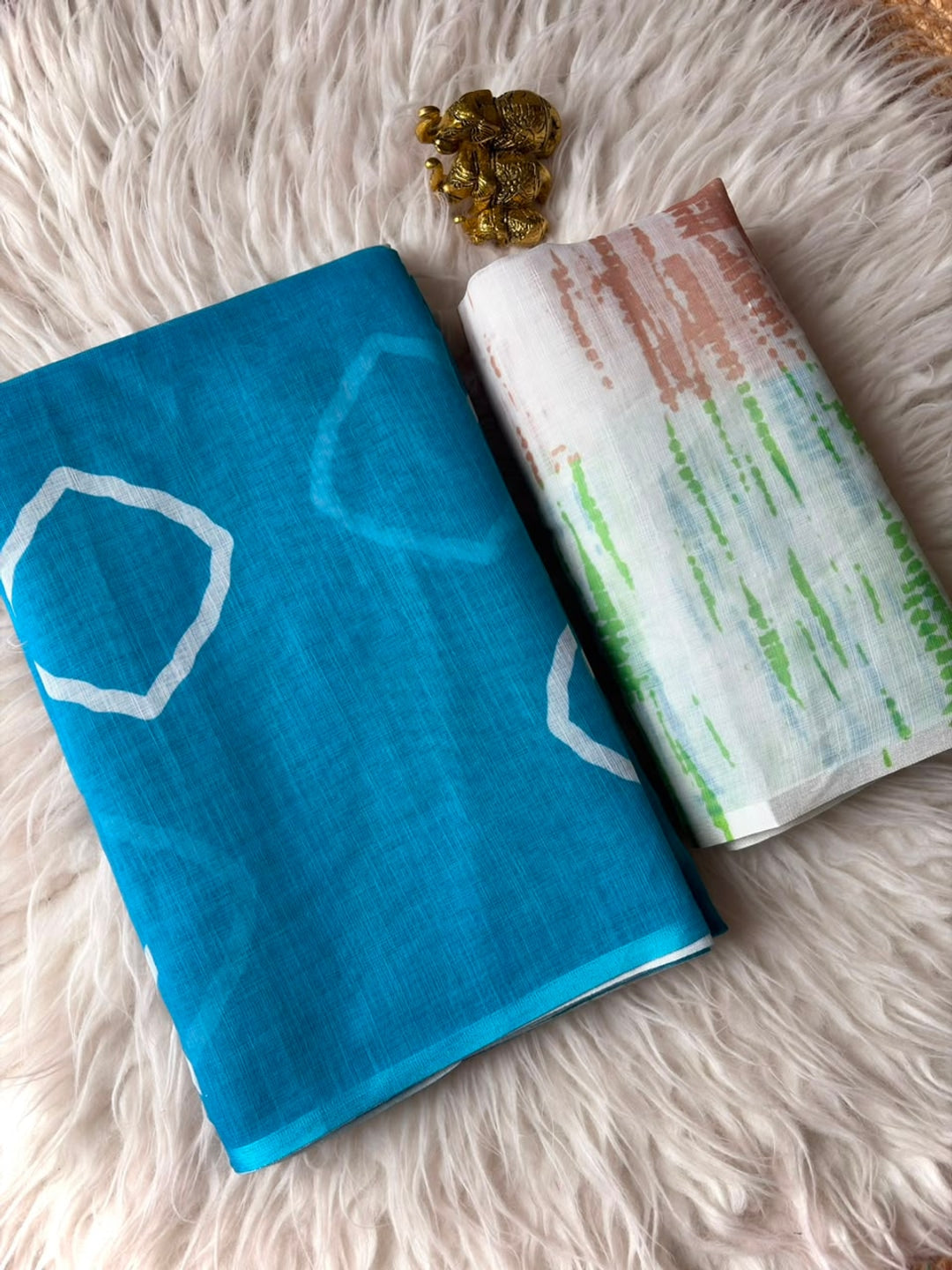 Peachmode Rama Blue Shibori Printed Linen Cotton Saree - Image 2