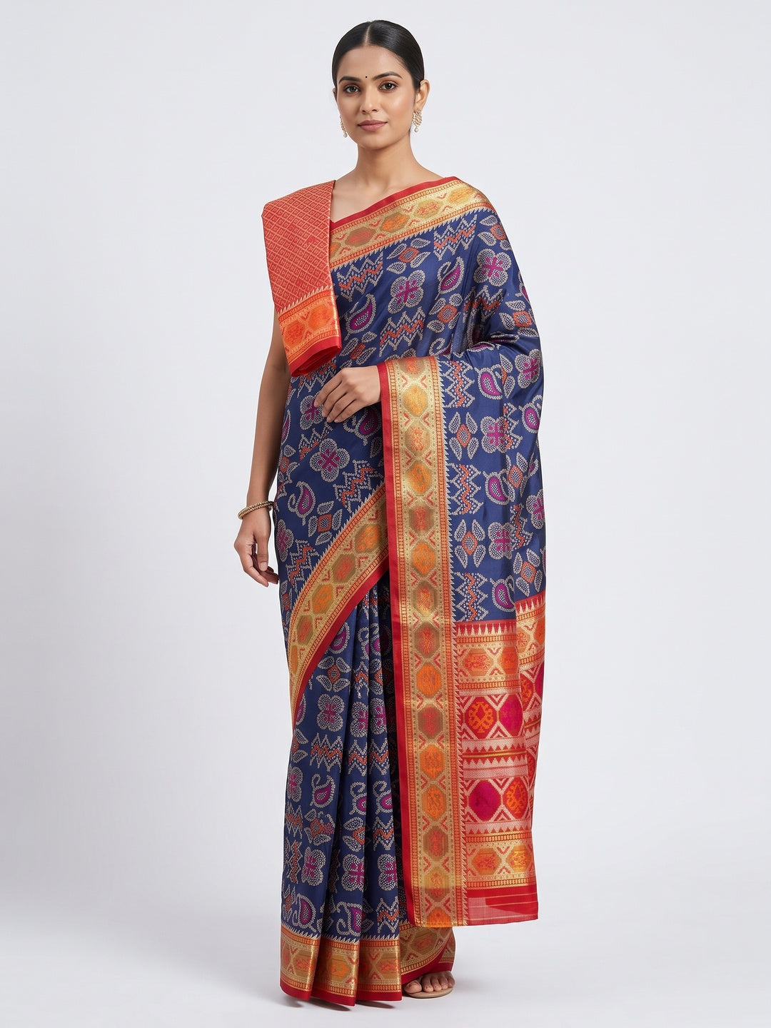 Navy Blue Woven Art Silk Patola Saree - Image 1