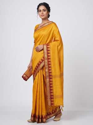 Yellow Pure Silk Handloom Saree with Intricate Jacquard Weave - Image 1