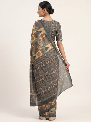 Beige Tussar Silk Blend Saree Featuring Modern Geometric Prints for a Festive Look - Image 2