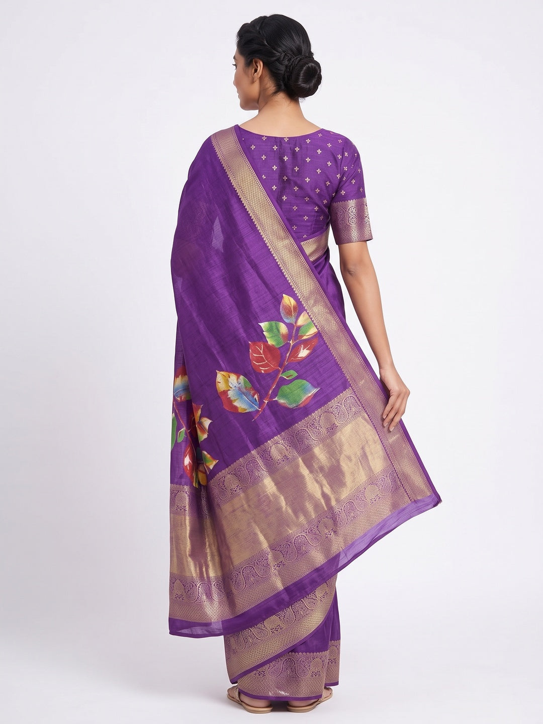 Purple Floral Printed Dola Silk Saree - Image 2