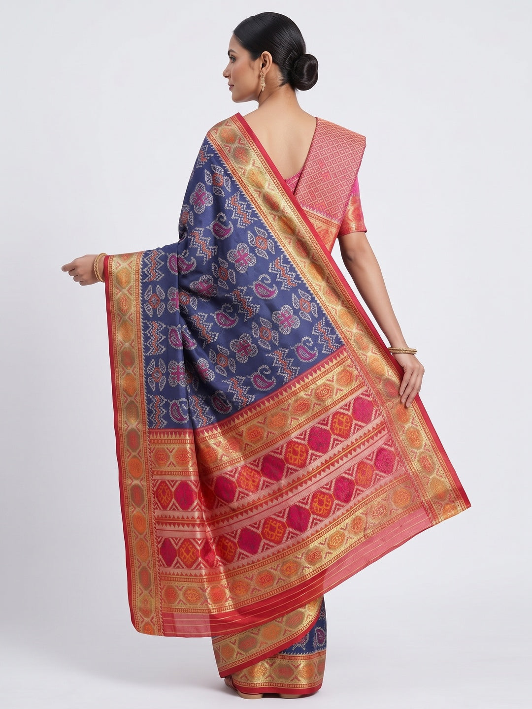 Navy Blue Woven Art Silk Patola Saree - Image 2