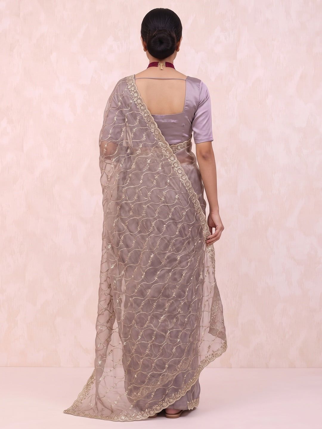 Lavender Partywear Organza Chiffon Silk Saree Highlighted with Fine Sequins Detailing - Image 2