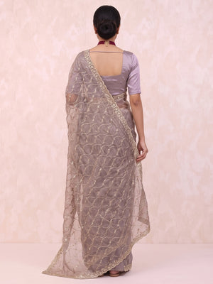 Lavender Partywear Organza Chiffon Silk Saree Highlighted with Fine Sequins Detailing - Image 2