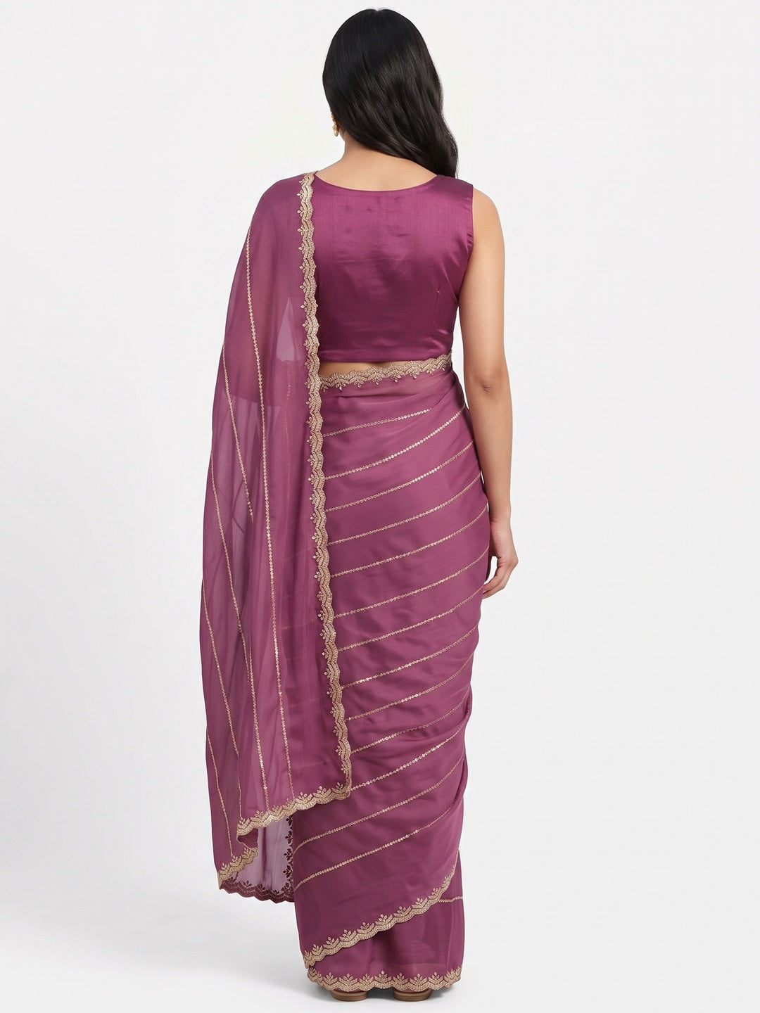 Mauve Soft Satin Chiffon Saree Adorned with Intricate Sequins Detailing - Image 2