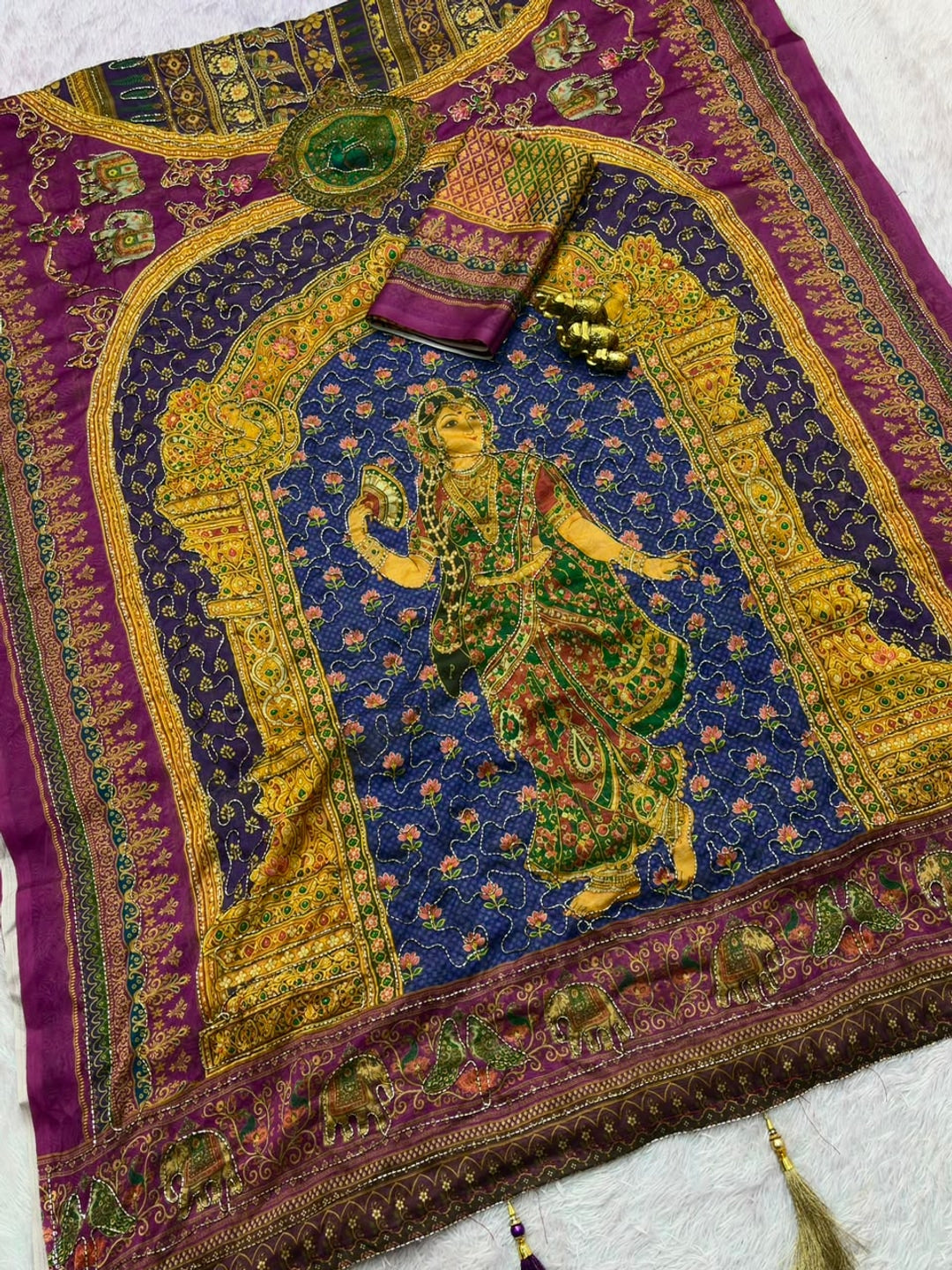 Peachmode Wine Rashmika Rangoli Silk Saree With Bead Work - Image 2