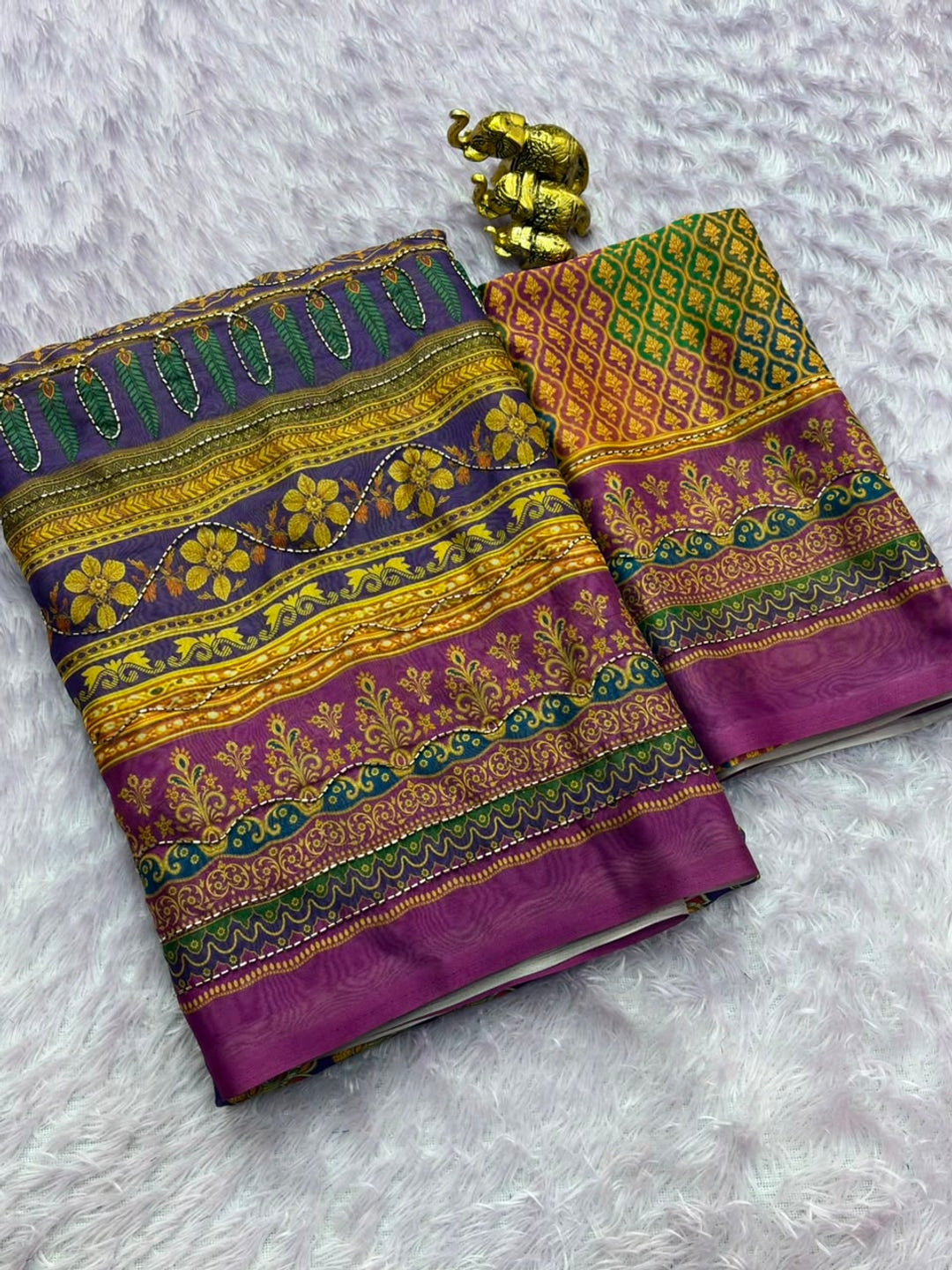 Peachmode Wine Rashmika Rangoli Silk Saree With Bead Work - Image 3