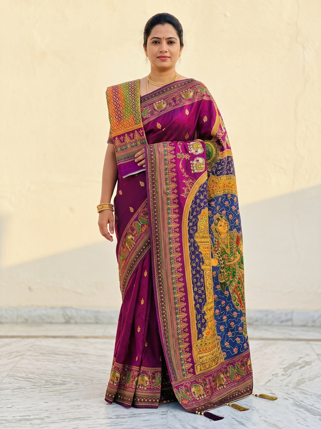Peachmode Wine Rashmika Rangoli Silk Saree With Bead Work - Image 1