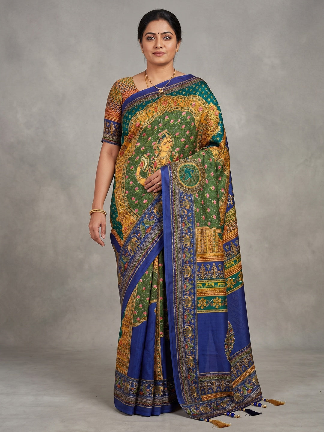 Peachmode Blue Rashmika Rangoli Silk Saree With Bead Work - Image 1