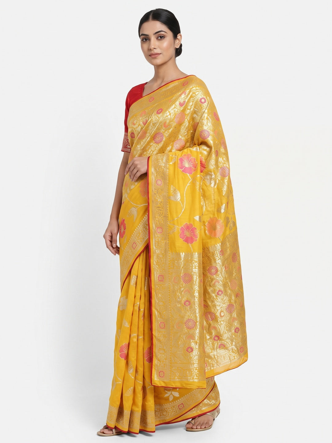 Yellow Graceful Soft Muslin Saree Highlighted with Premium Meenakari Zari Work - Image 1