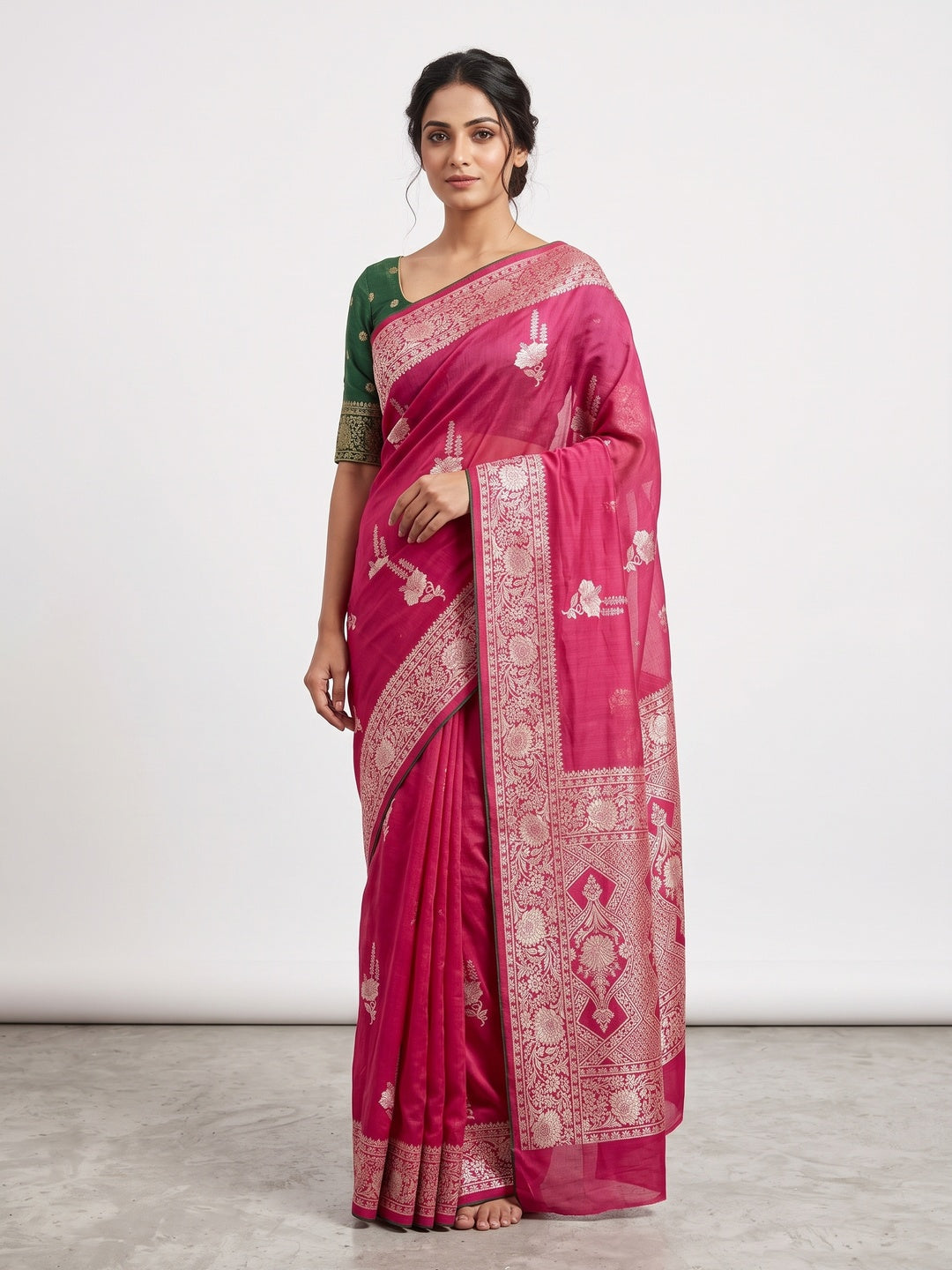 Pink Traditional Muslin Soft Saree Featuring Luxurious Meenakari Zari Patterns - Image 1