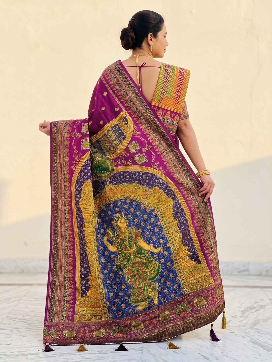 Peachmode Wine Rashmika Rangoli Silk Saree With Bead Work - Image 4
