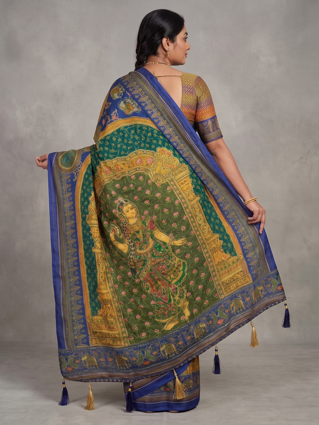 Peachmode Blue Rashmika Rangoli Silk Saree With Bead Work - Image 4