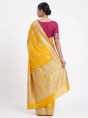 Yellow Traditional Muslin Soft Saree Featuring Luxurious Meenakari Zari Patterns - Image 2