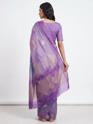 Purple Silk Blend Saree With Intricate Zari Leaf Motifs - Image 2