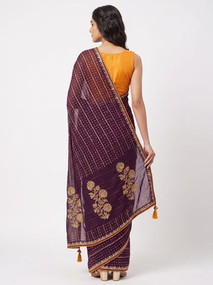 Charming Wine Bandhani Printed Georgette Saree With Glittering Sequins & Zari Border - Image 2