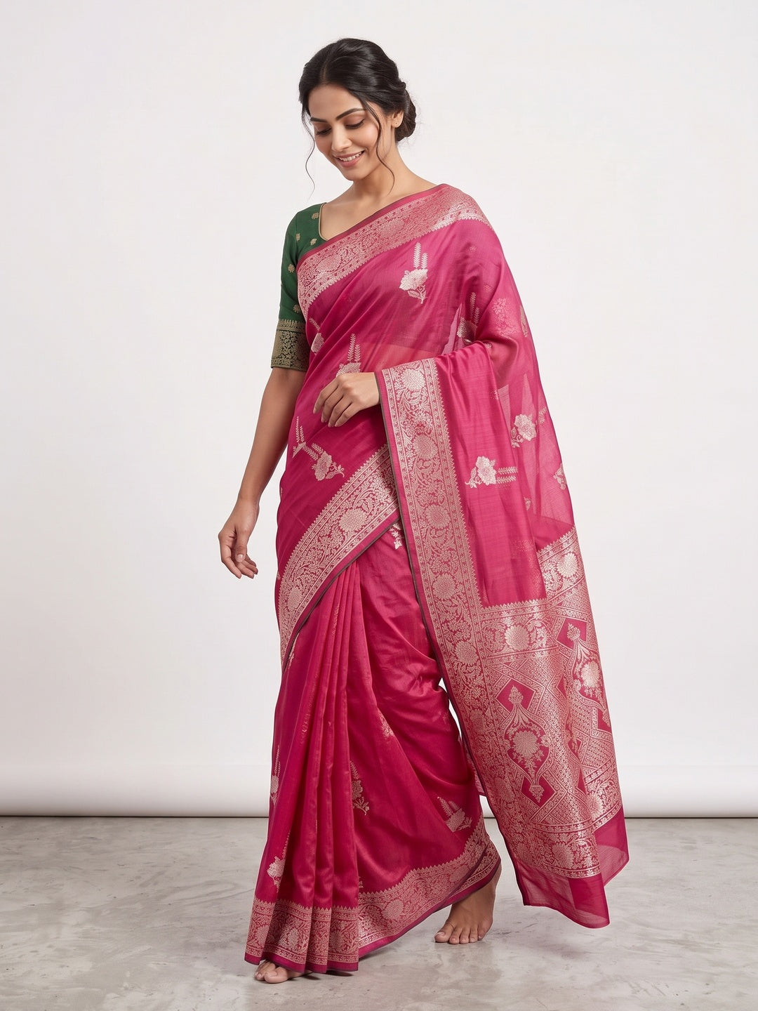 Pink Traditional Muslin Soft Saree Featuring Luxurious Meenakari Zari Patterns - Image 4