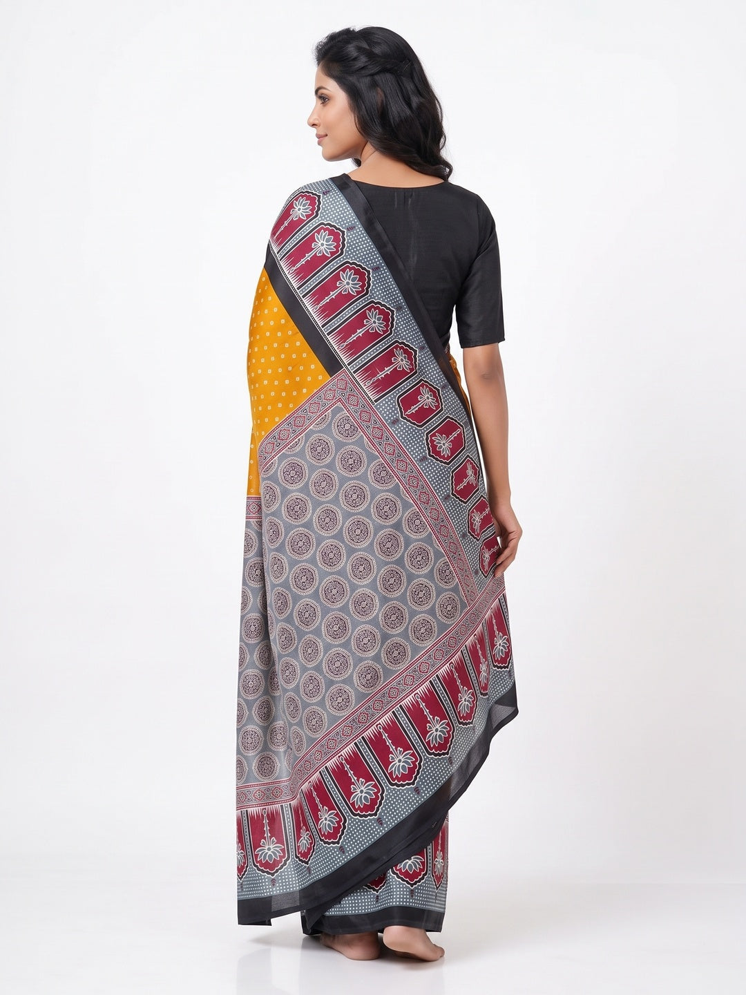Classic Mustard Crepe Silk Saree Enhanced with Bandhani Work for Timeless Appeal - Image 2