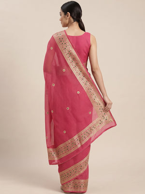 Pink Ethnic Kota Doria Saree Designed with Beautiful Traditional Gota Embroidery - Image 2