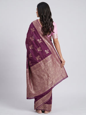 Purple Elegant Soft Muslin Saree with Fine Meenakari Zari Woven Motifs - Image 2