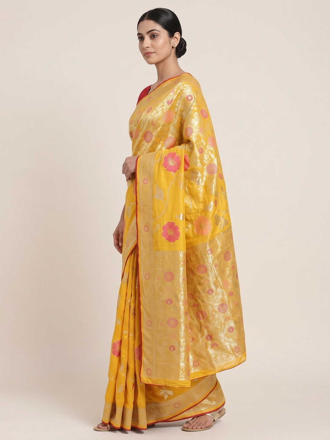 Yellow Graceful Soft Muslin Saree Highlighted with Premium Meenakari Zari Work - Image 3