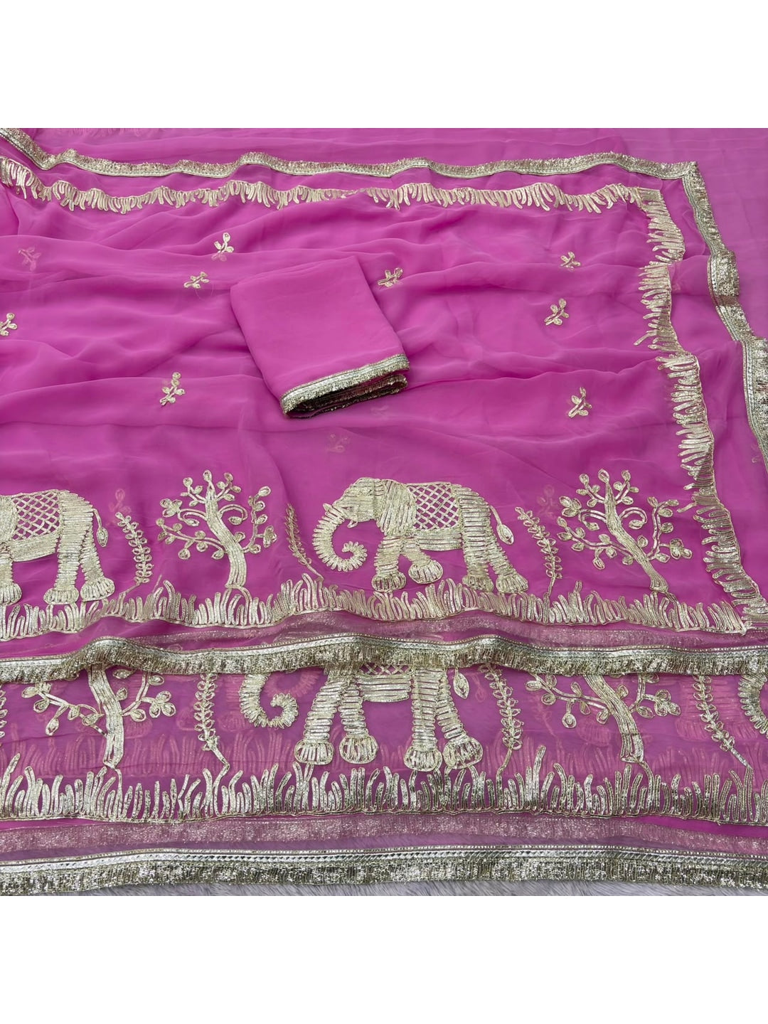 Peachmode Pink Gota Patti Georgette Saree - Image 2
