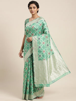 Rich Sea Green Saree in Banarasi Silk with Heritage Floral Zari Design - Image 1