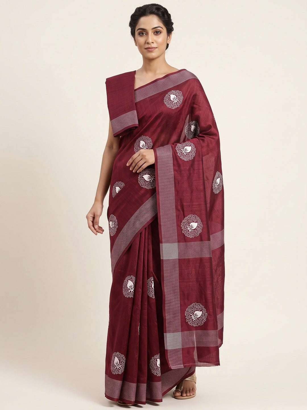 Maroon Embroidered Art Silk Saree Adorned with Classic Zari Weaving Details - Image 1